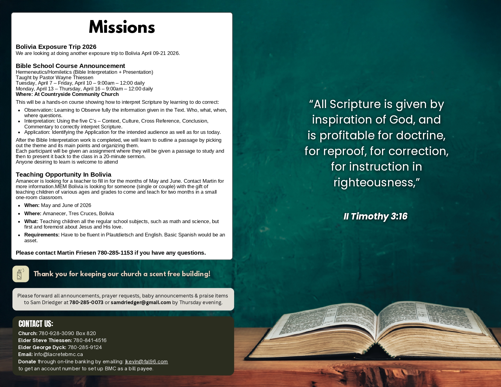 La Crete Bergthaler Mennonite Church Bulletin Page 2