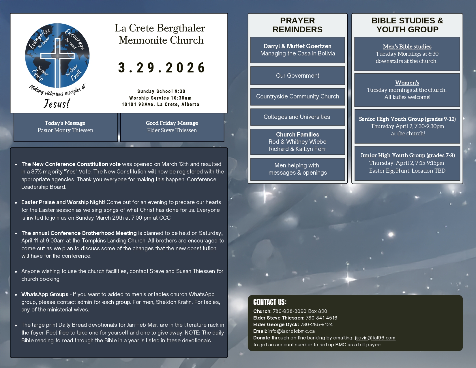 La Crete Bergthaler Mennonite Church Bulletin Page 1