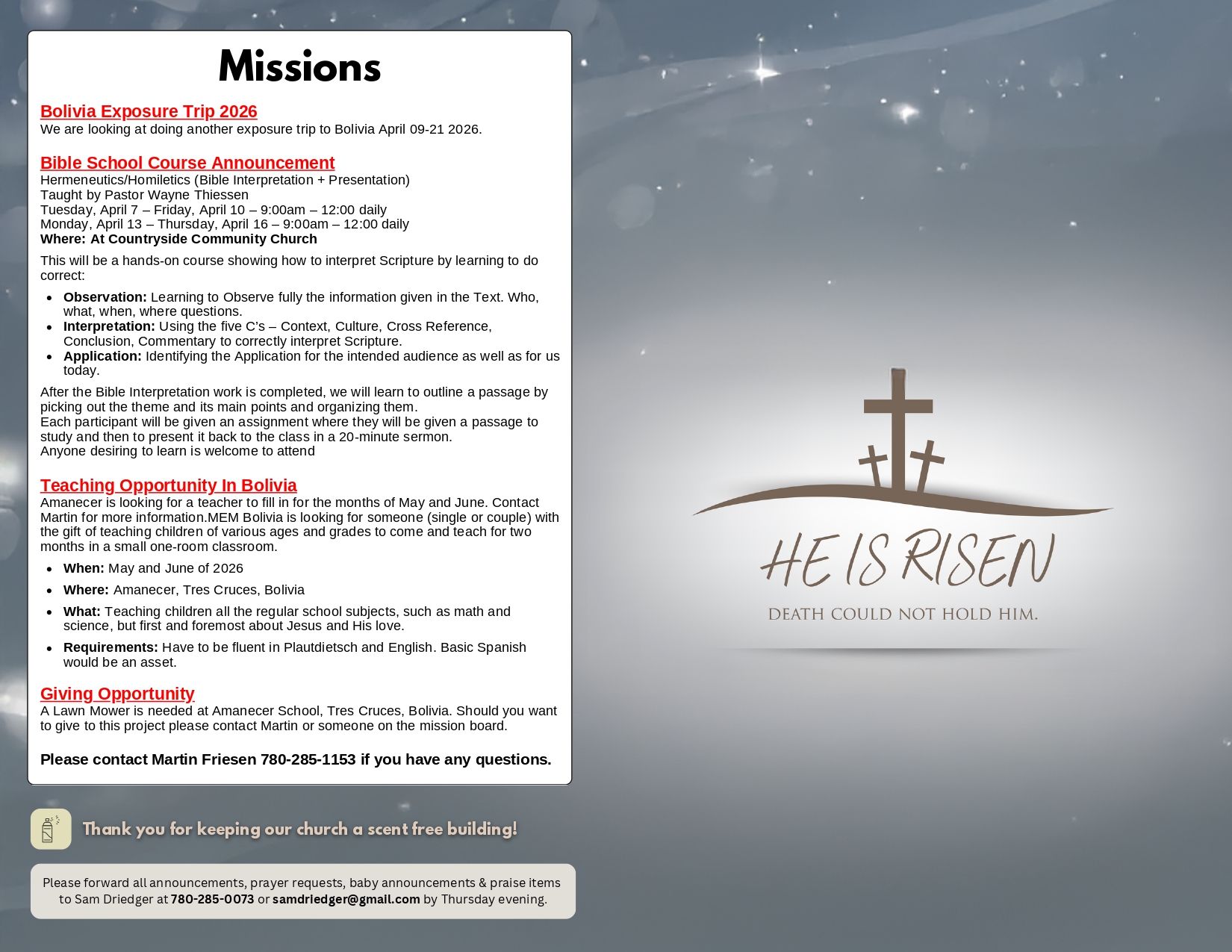 La Crete Bergthaler Mennonite Church Bulletin Page 2