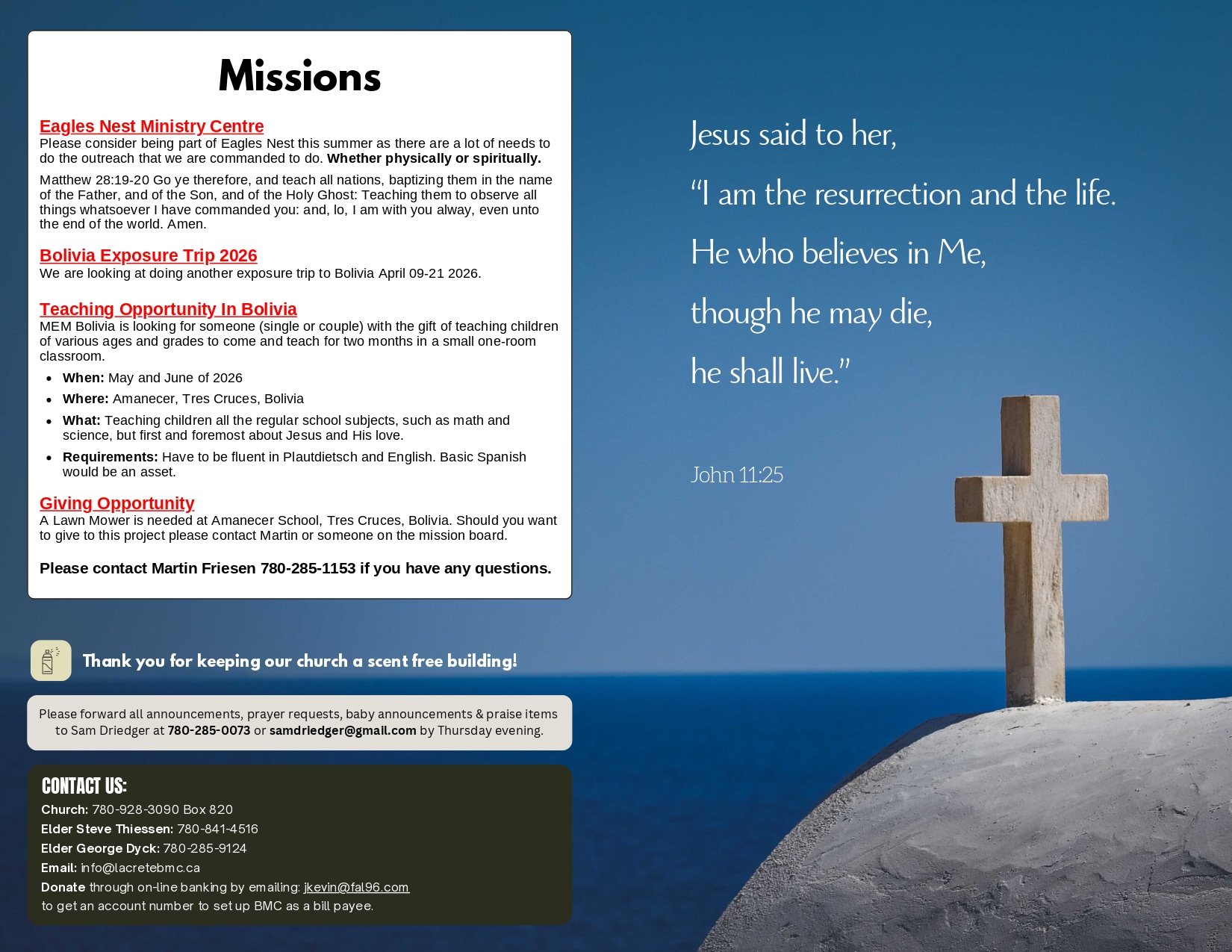 La Crete Bergthaler Mennonite Church Bulletin Page 2