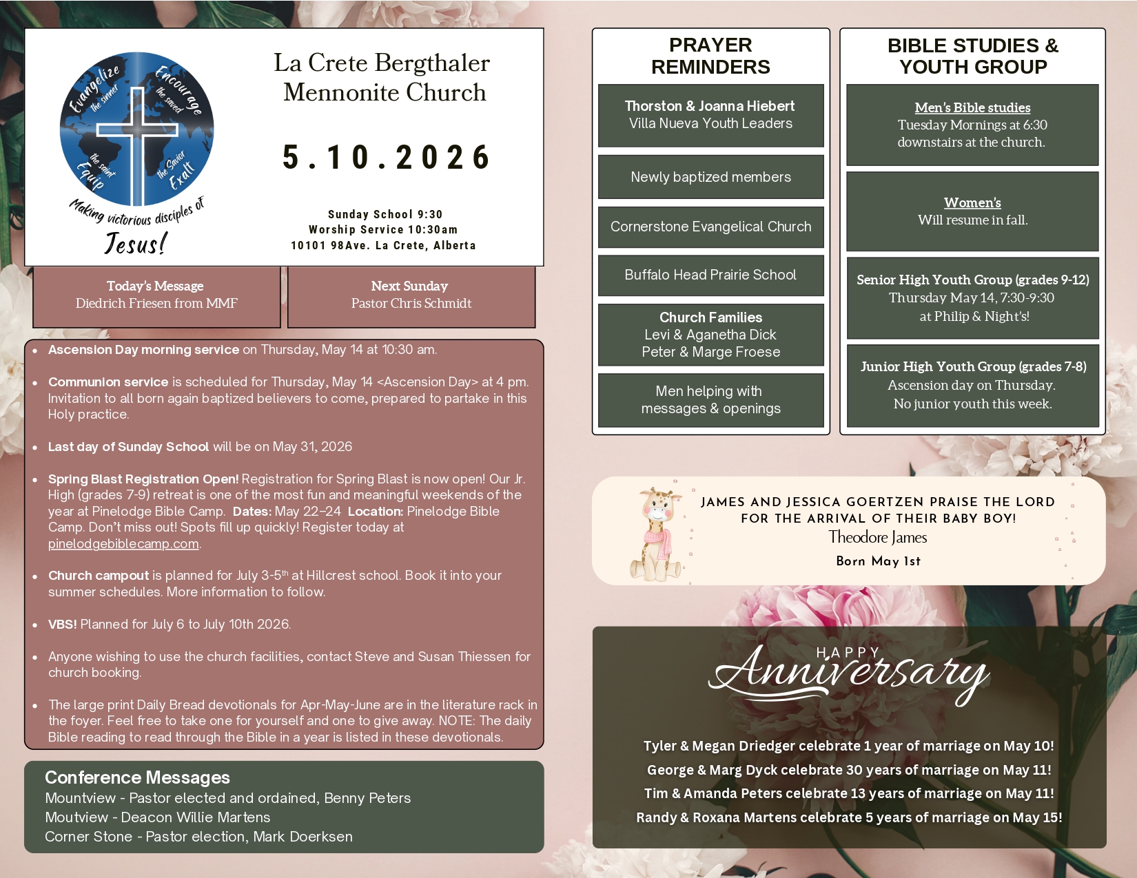 La Crete Bergthaler Mennonite Church Bulletin Page 1