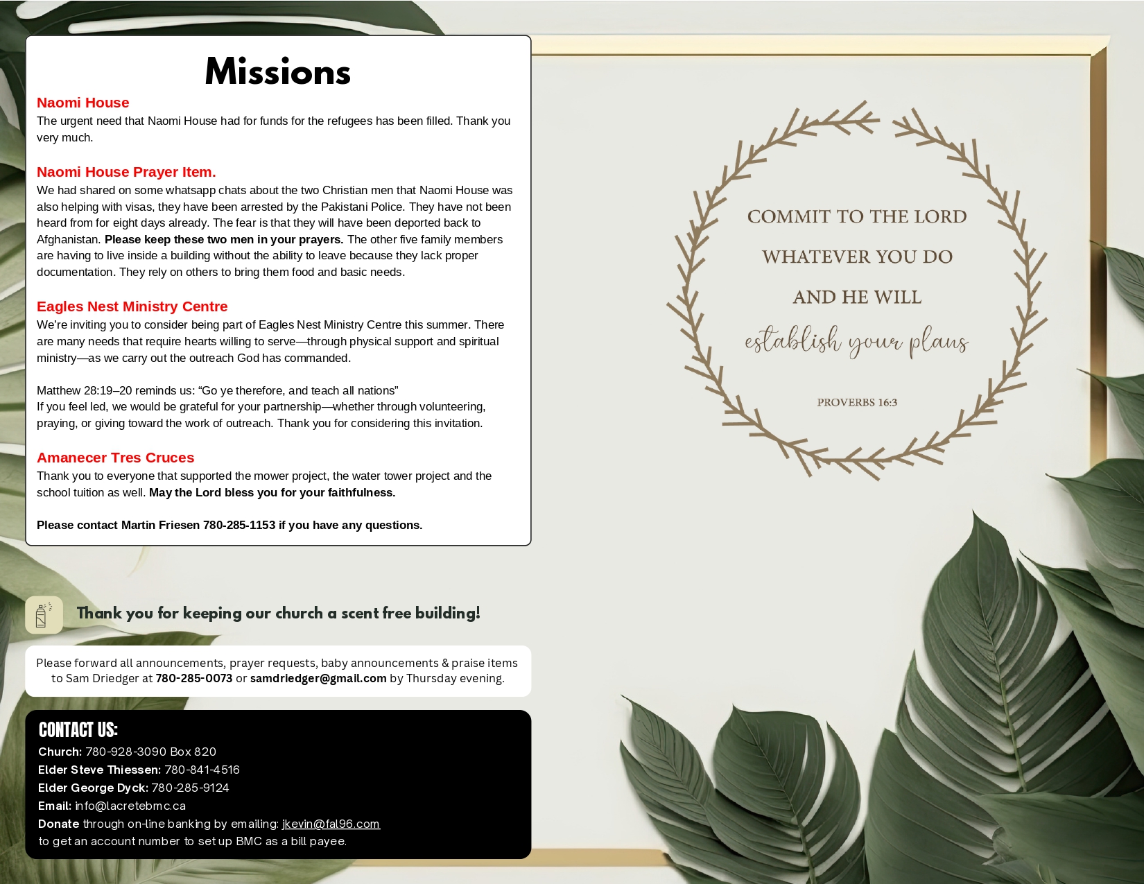 La Crete Bergthaler Mennonite Church Bulletin Page 2