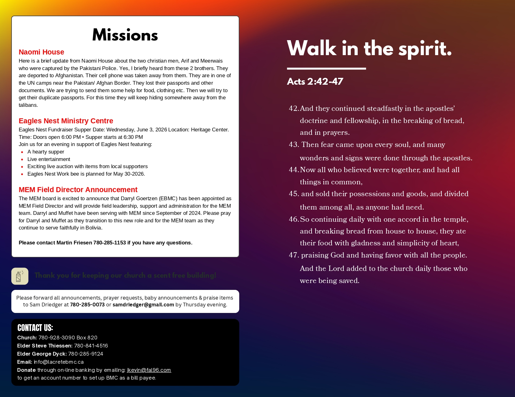 La Crete Bergthaler Mennonite Church Bulletin Page 2