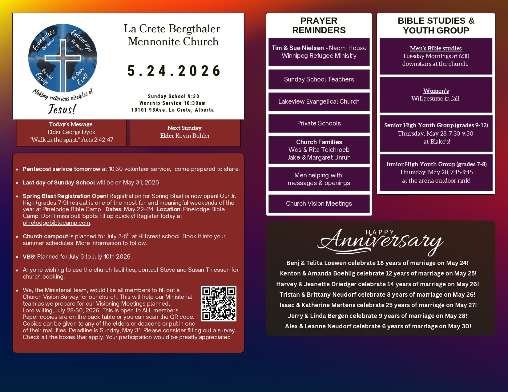 La Crete Bergthaler Mennonite Church Bulletin Page 1