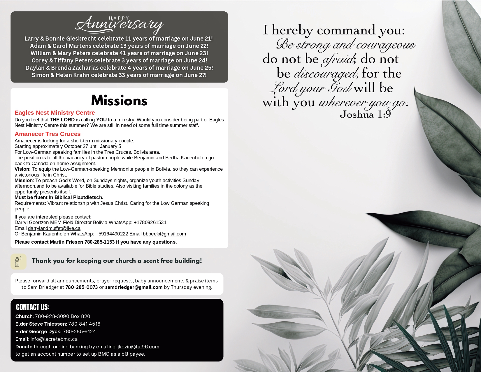 La Crete Bergthaler Mennonite Church Bulletin Page 2