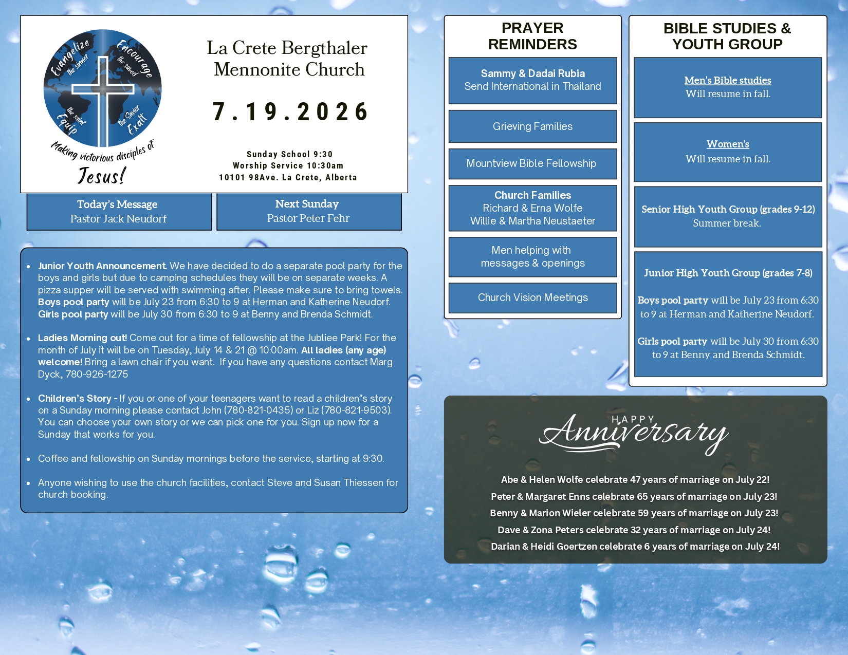 La Crete Bergthaler Mennonite Church Bulletin Page 1