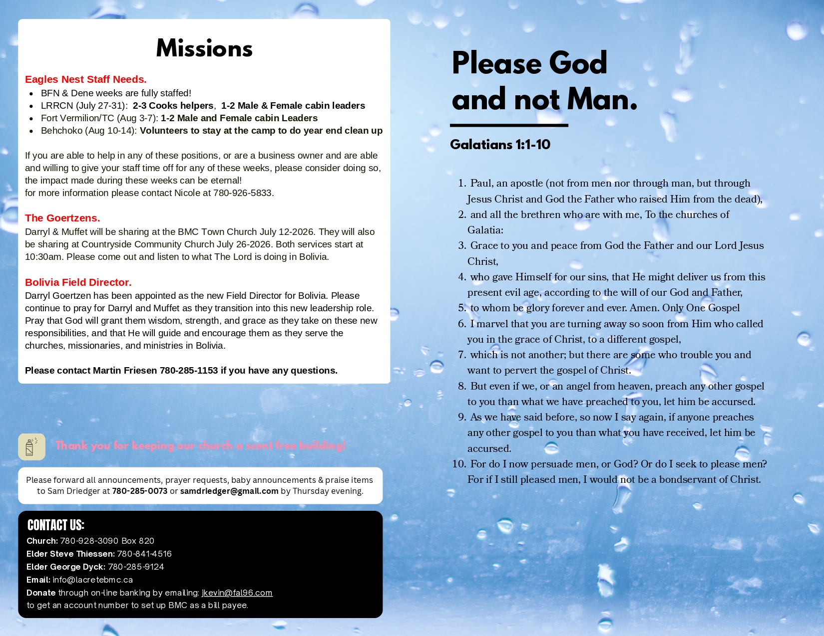 La Crete Bergthaler Mennonite Church Bulletin Page 2