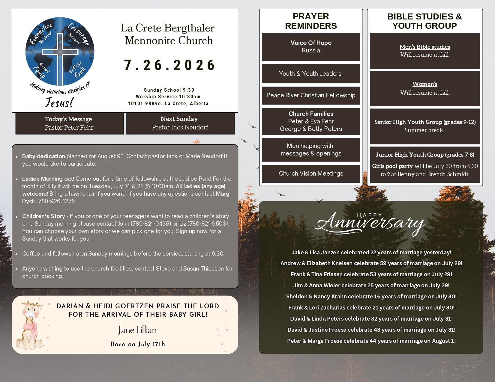 La Crete Bergthaler Mennonite Church Bulletin Page 1