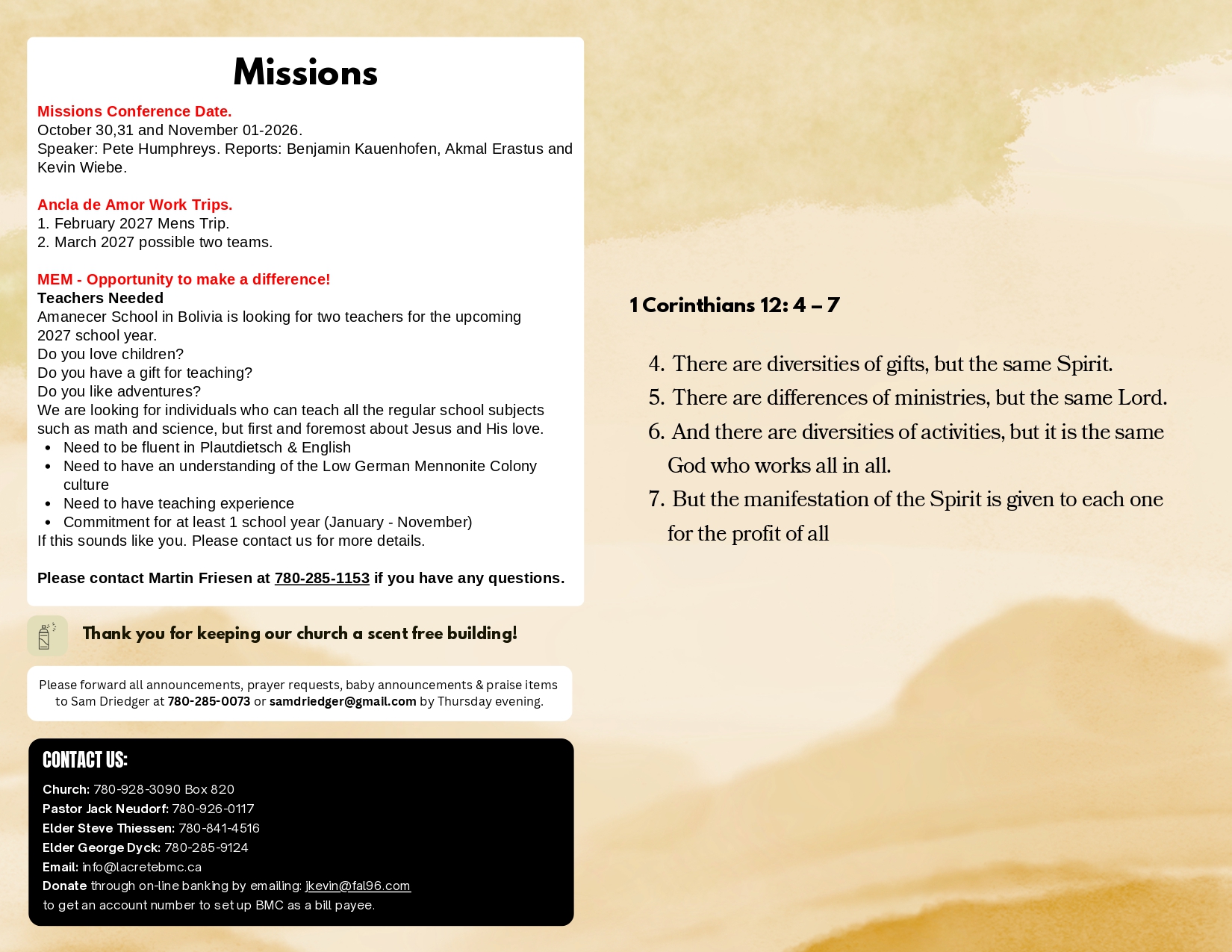 La Crete Bergthaler Mennonite Church Bulletin Page 2