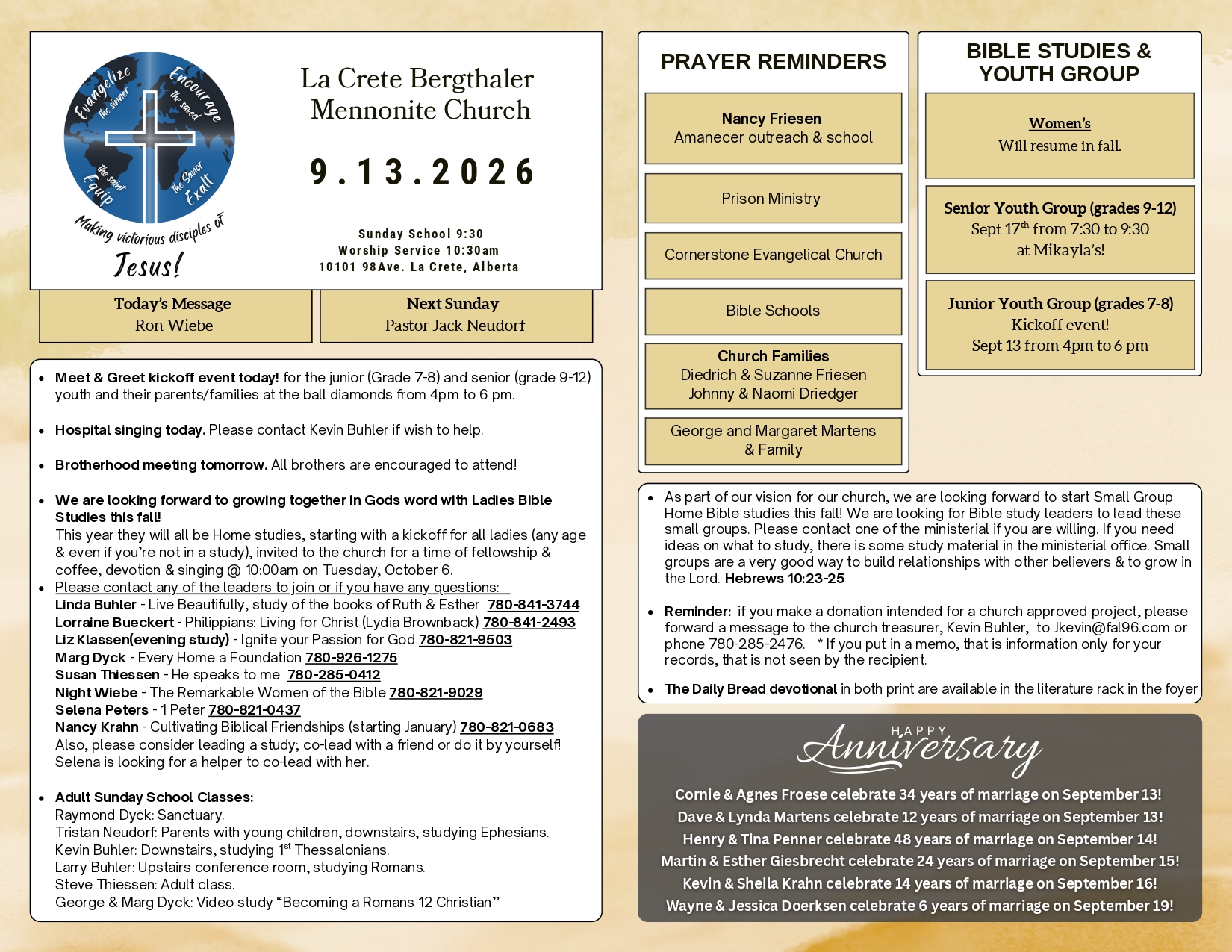 La Crete Bergthaler Mennonite Church Bulletin Page 1