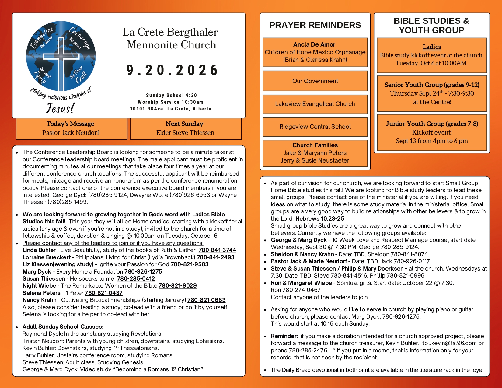 La Crete Bergthaler Mennonite Church Bulletin Page 1