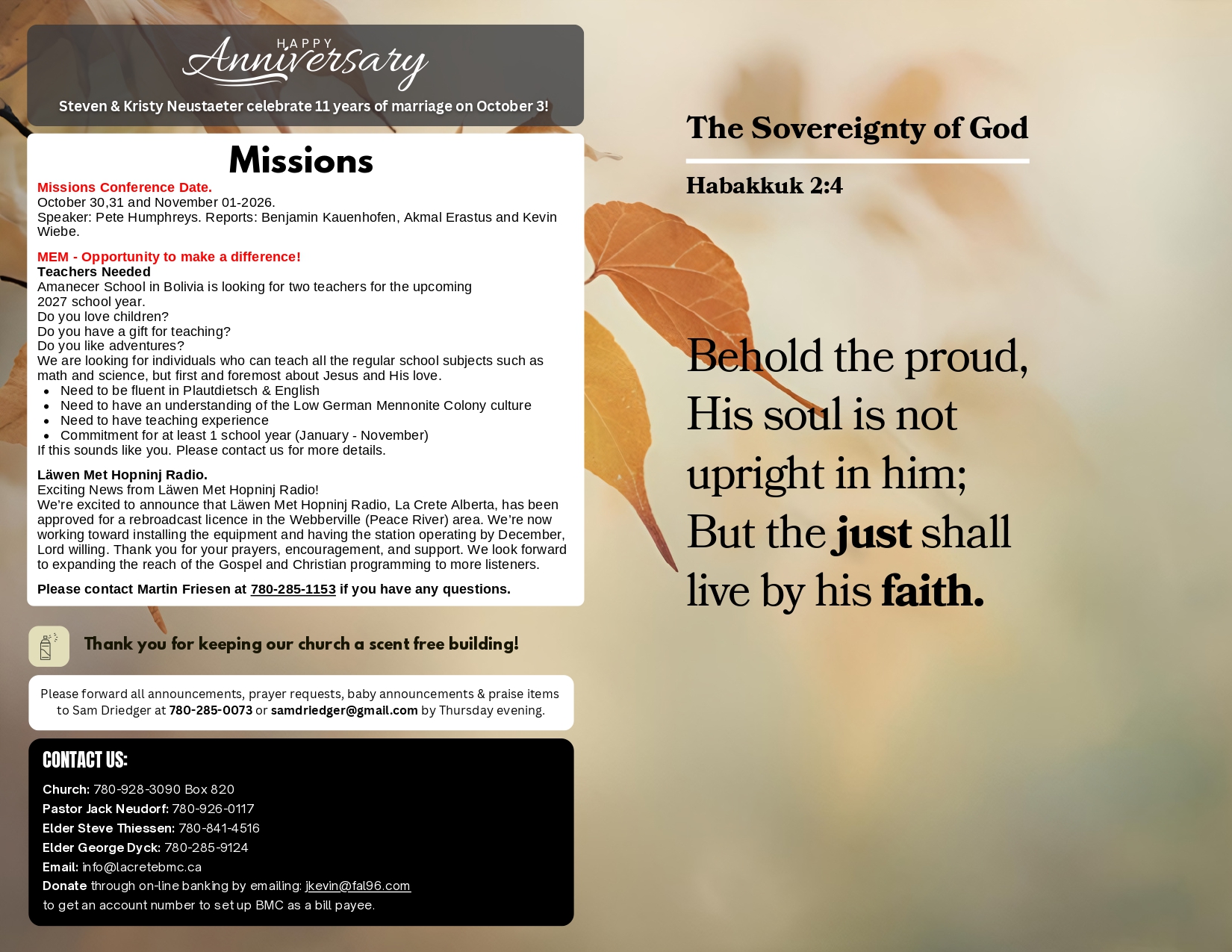 La Crete Bergthaler Mennonite Church Bulletin Page 2