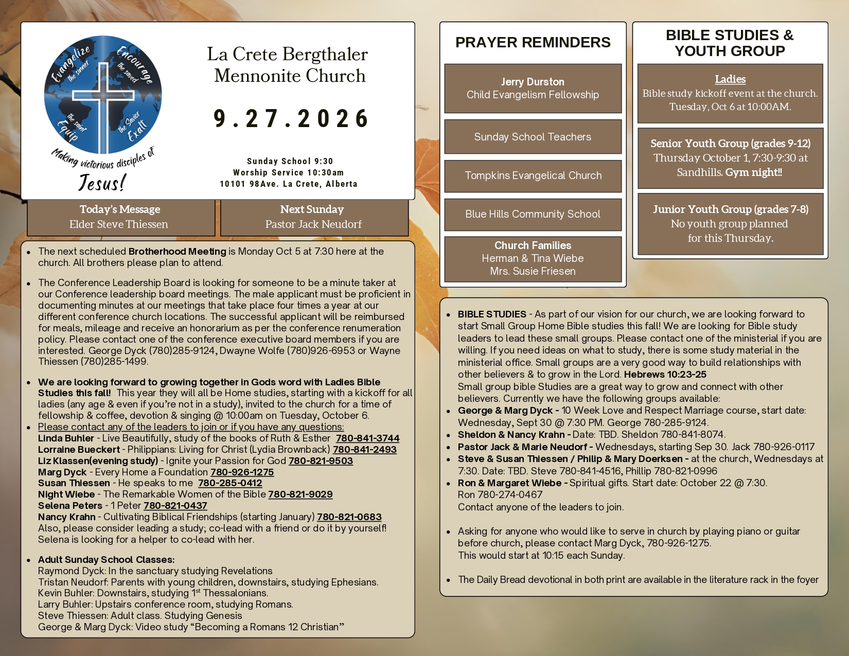 La Crete Bergthaler Mennonite Church Bulletin Page 1