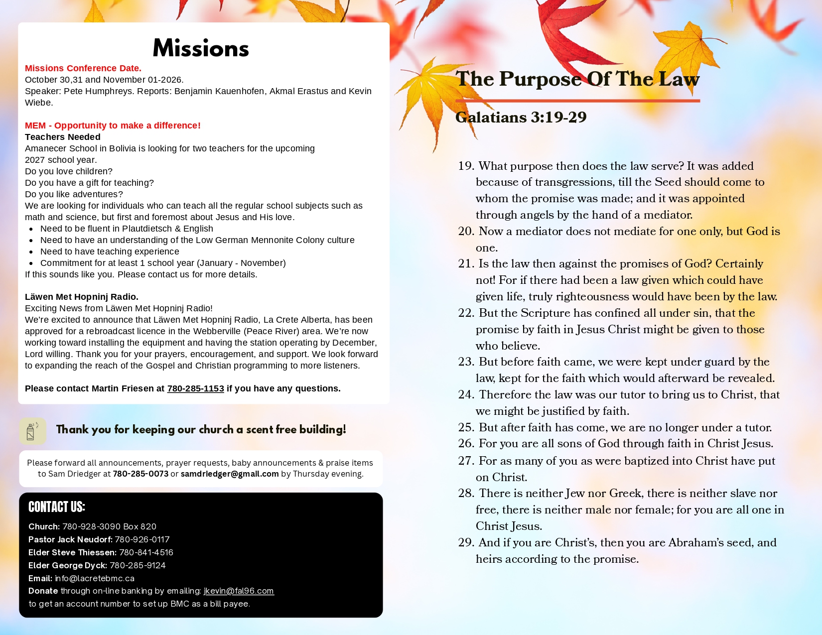 La Crete Bergthaler Mennonite Church Bulletin Page 2
