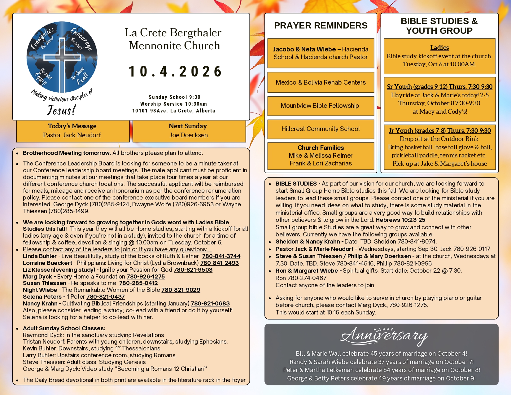 La Crete Bergthaler Mennonite Church Bulletin Page 1