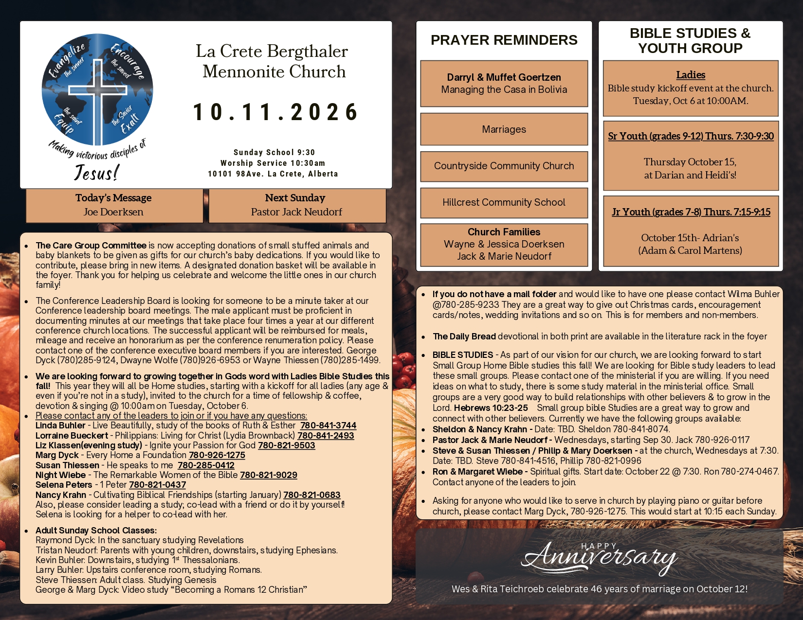 La Crete Bergthaler Mennonite Church Bulletin Page 1
