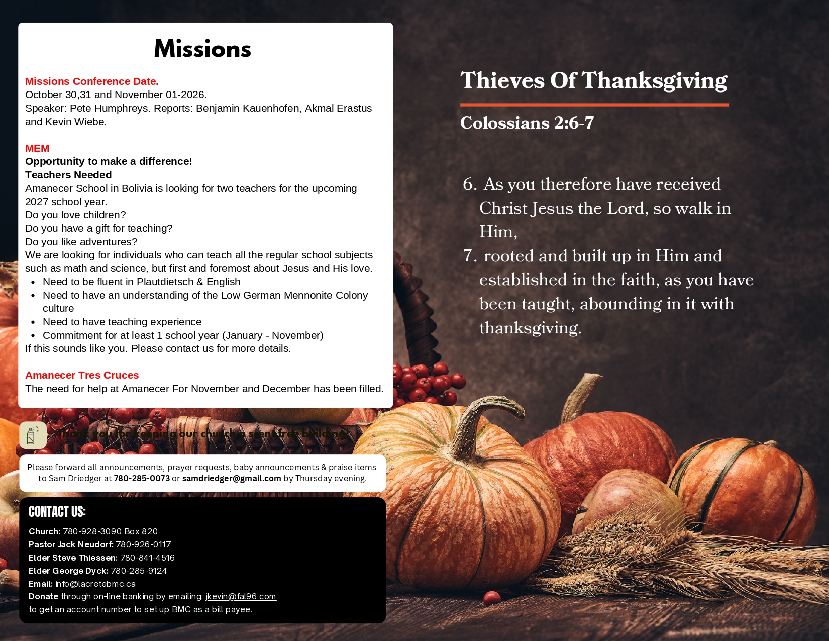 La Crete Bergthaler Mennonite Church Bulletin Page 2