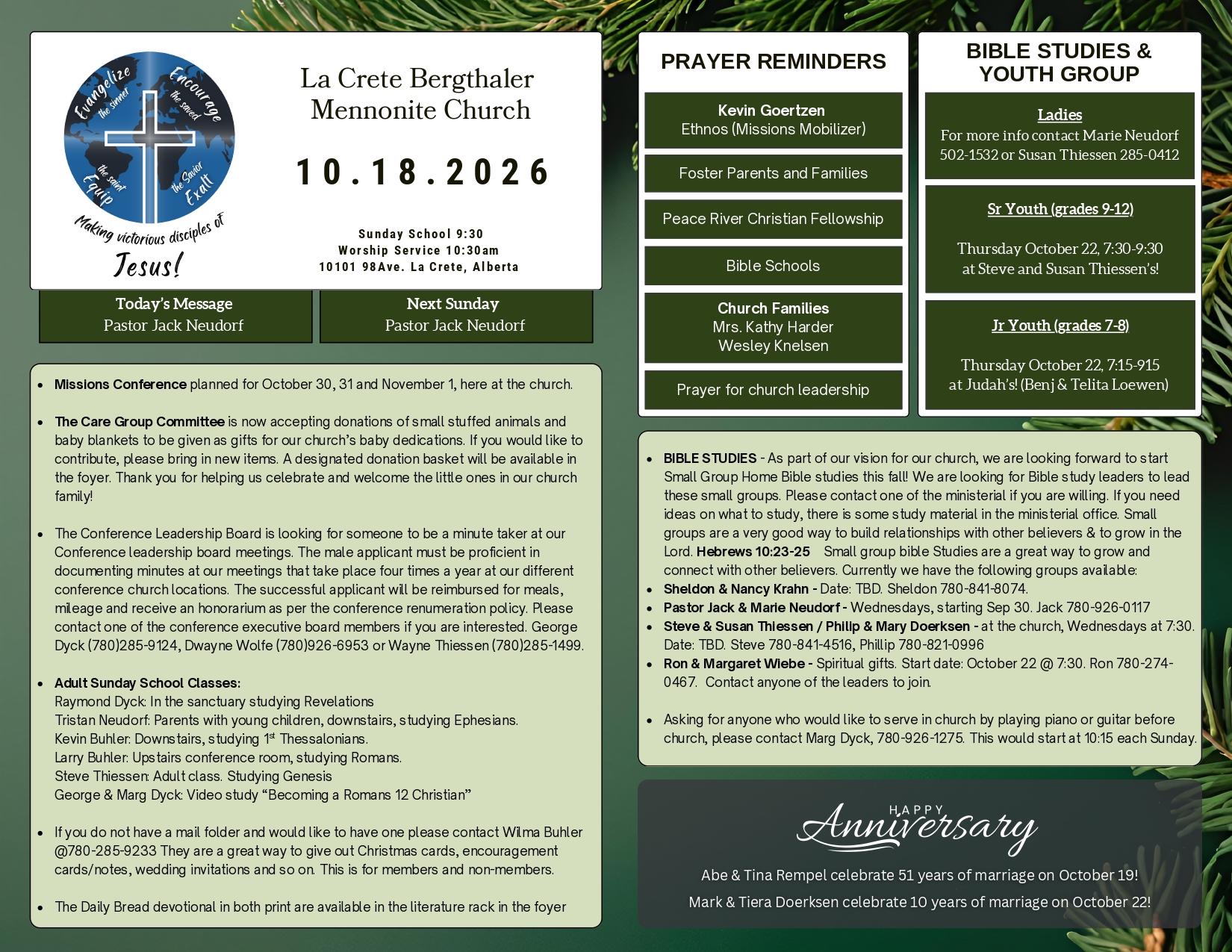La Crete Bergthaler Mennonite Church Bulletin Page 1