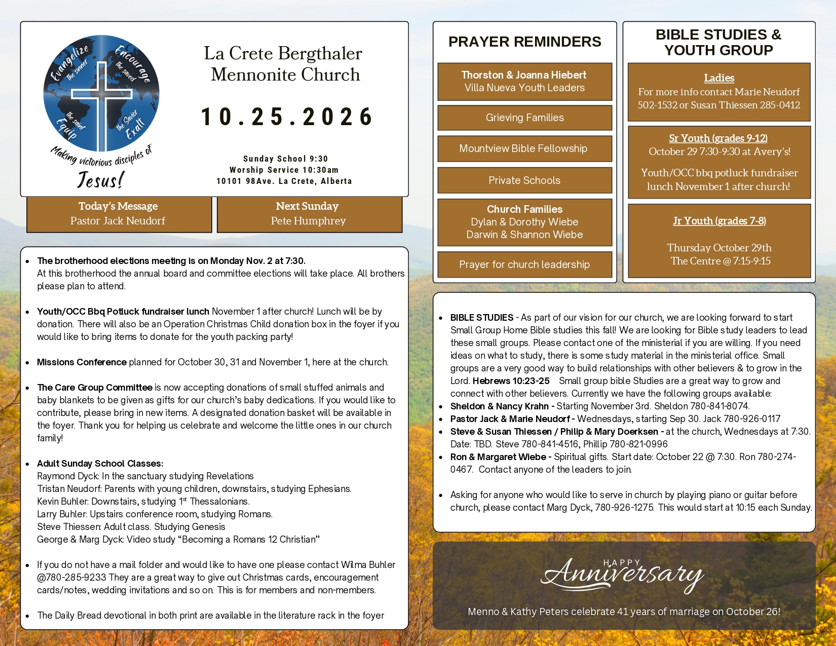La Crete Bergthaler Mennonite Church Bulletin Page 1