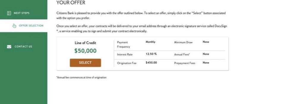 Citizens $50,000 line of credit