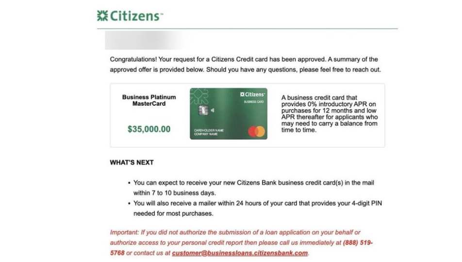Citizens $35,000 business card