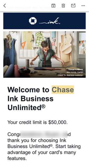 Chase Ink approval, $50,000