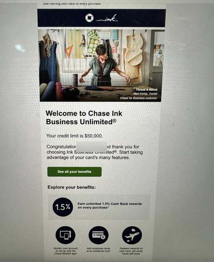 Chase Ink approval, $50,000