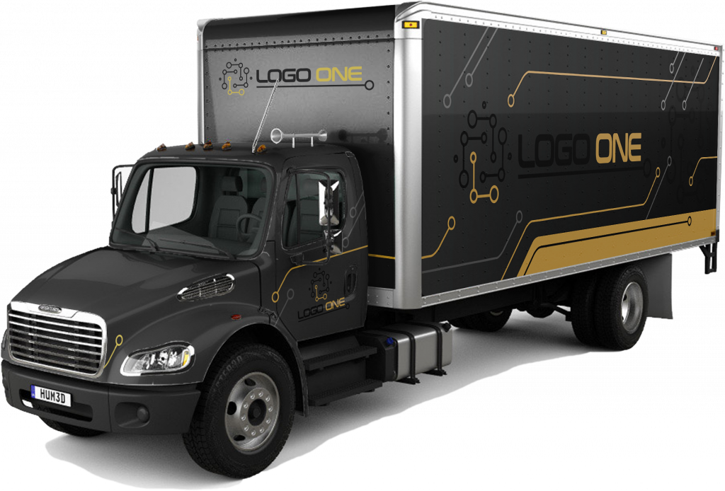 Black and gold box truck fleet wrap