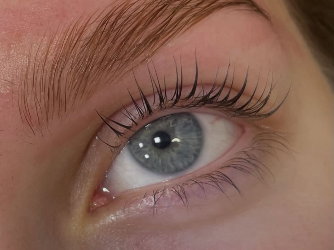Natural lashes curled and tinted after a lash lift.