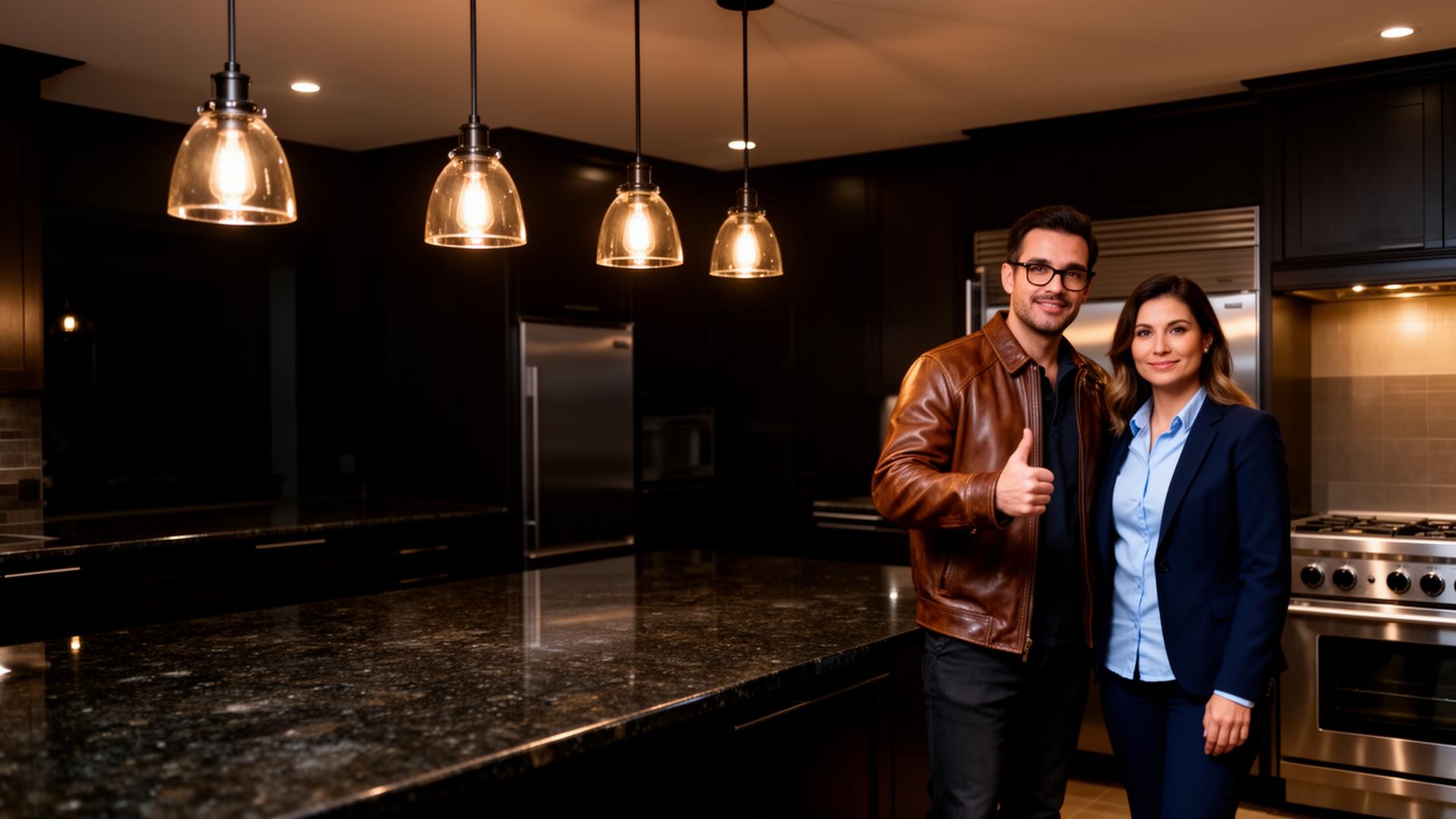 Professional remodeling couple in luxury kitchen