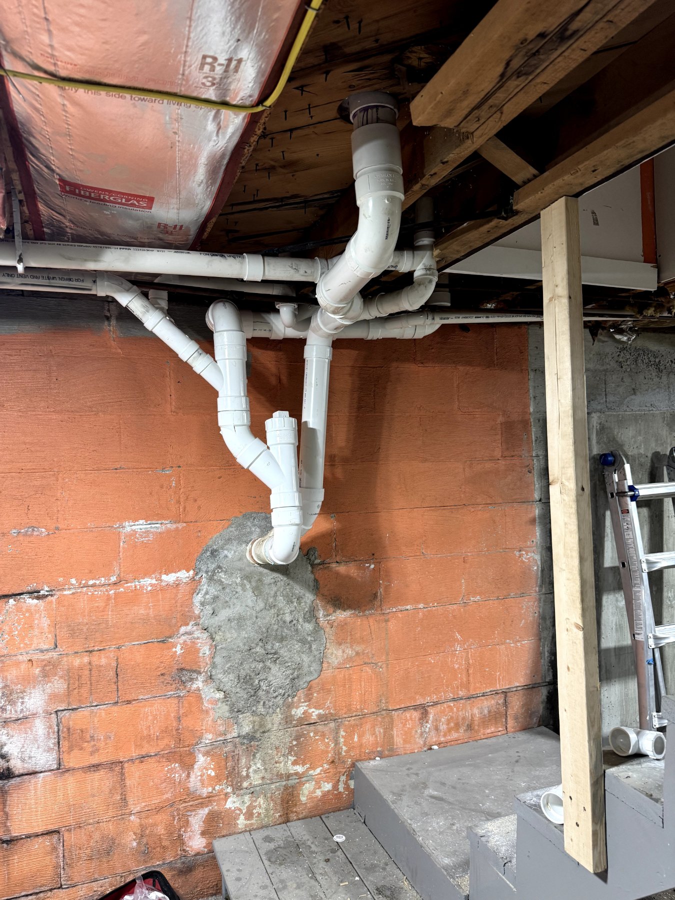 Basement repipe with new PVC piping installed by JMD Plumbing in Greater Bangor, Maine