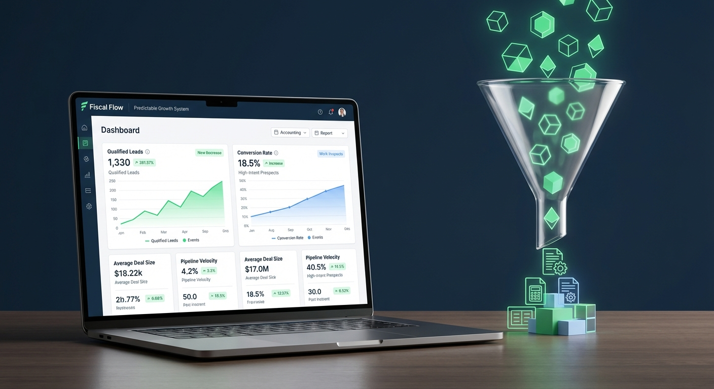 Accounting firm owner reviewing a lead generation framework for accounting business leads on a desktop screen