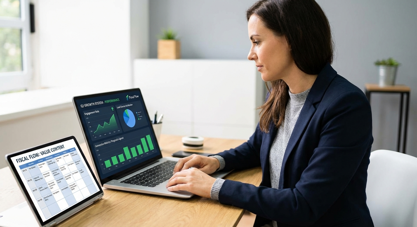Social media marketing for CPAs dashboard showing LinkedIn content strategy and lead acquisition metrics for a CPA firm