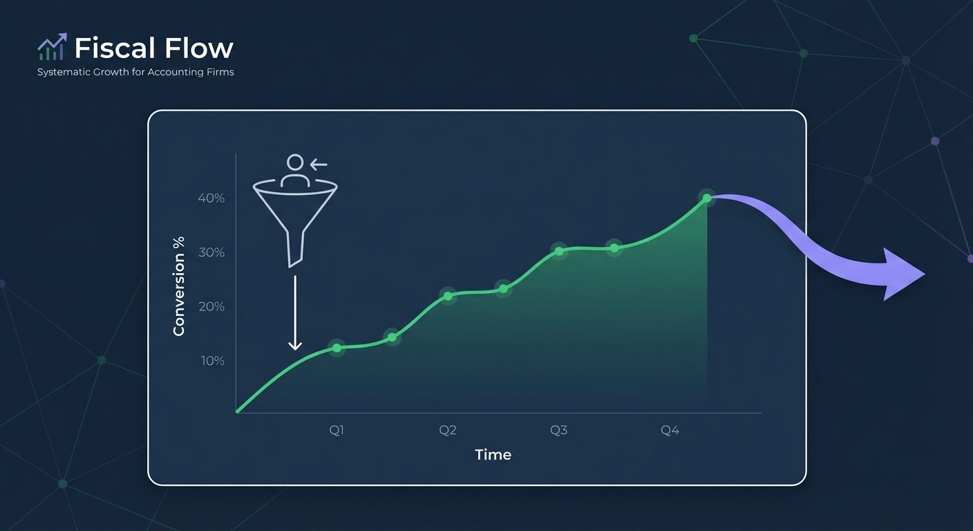 Conversion rate optimisation dashboard showing accounting firm website enquiry data and lead flow metrics
