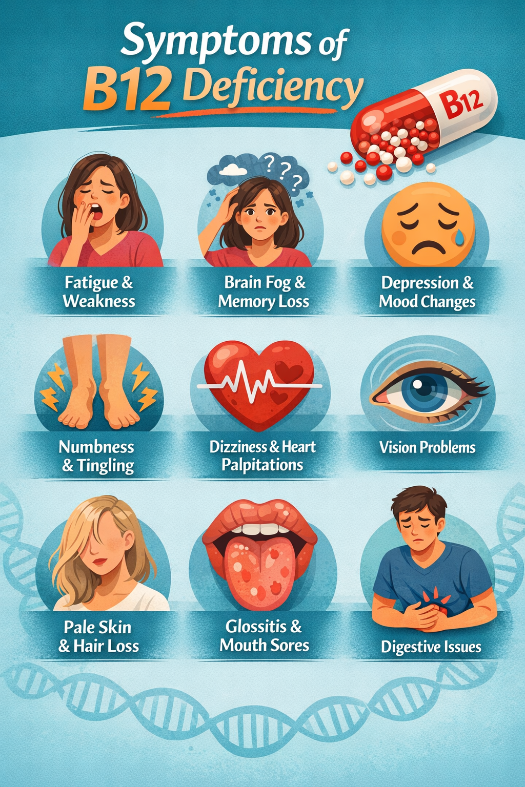 Symptoms of B12 deficiency infographic