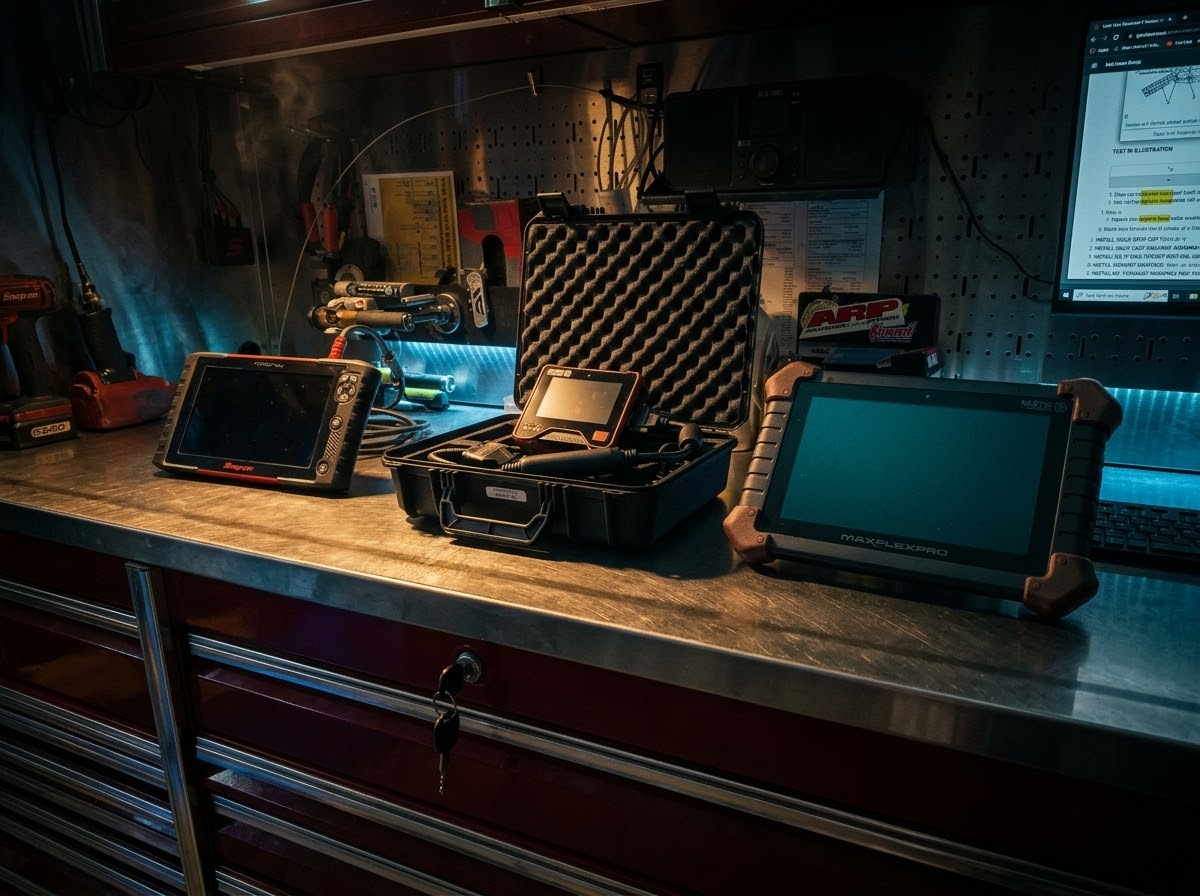 Technician performing automotive diagnostics on a vehicle in a Concord repair shop