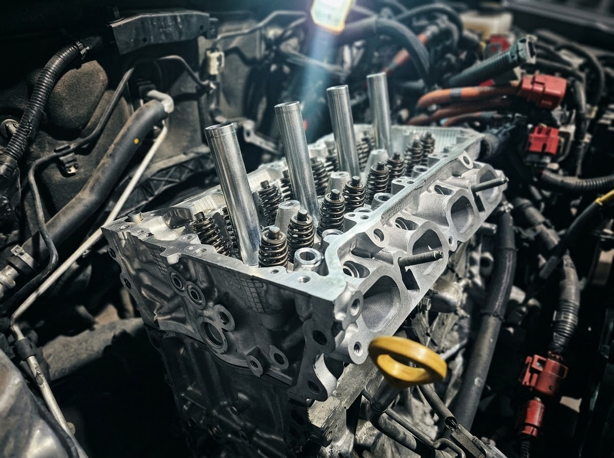 Engine repair and inspection underway at a Concord automotive repair shop