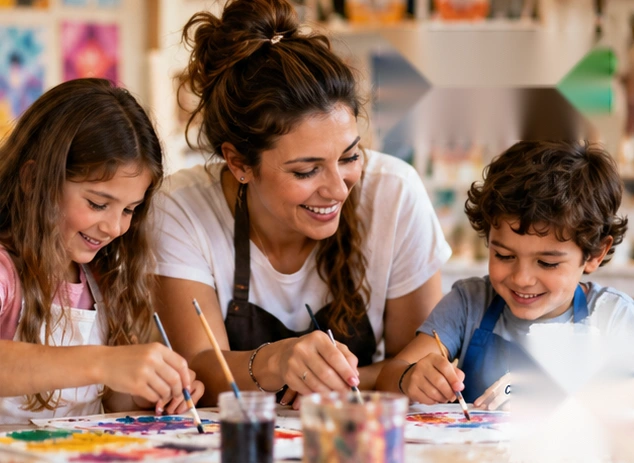 Illustrative adult and young learners working together