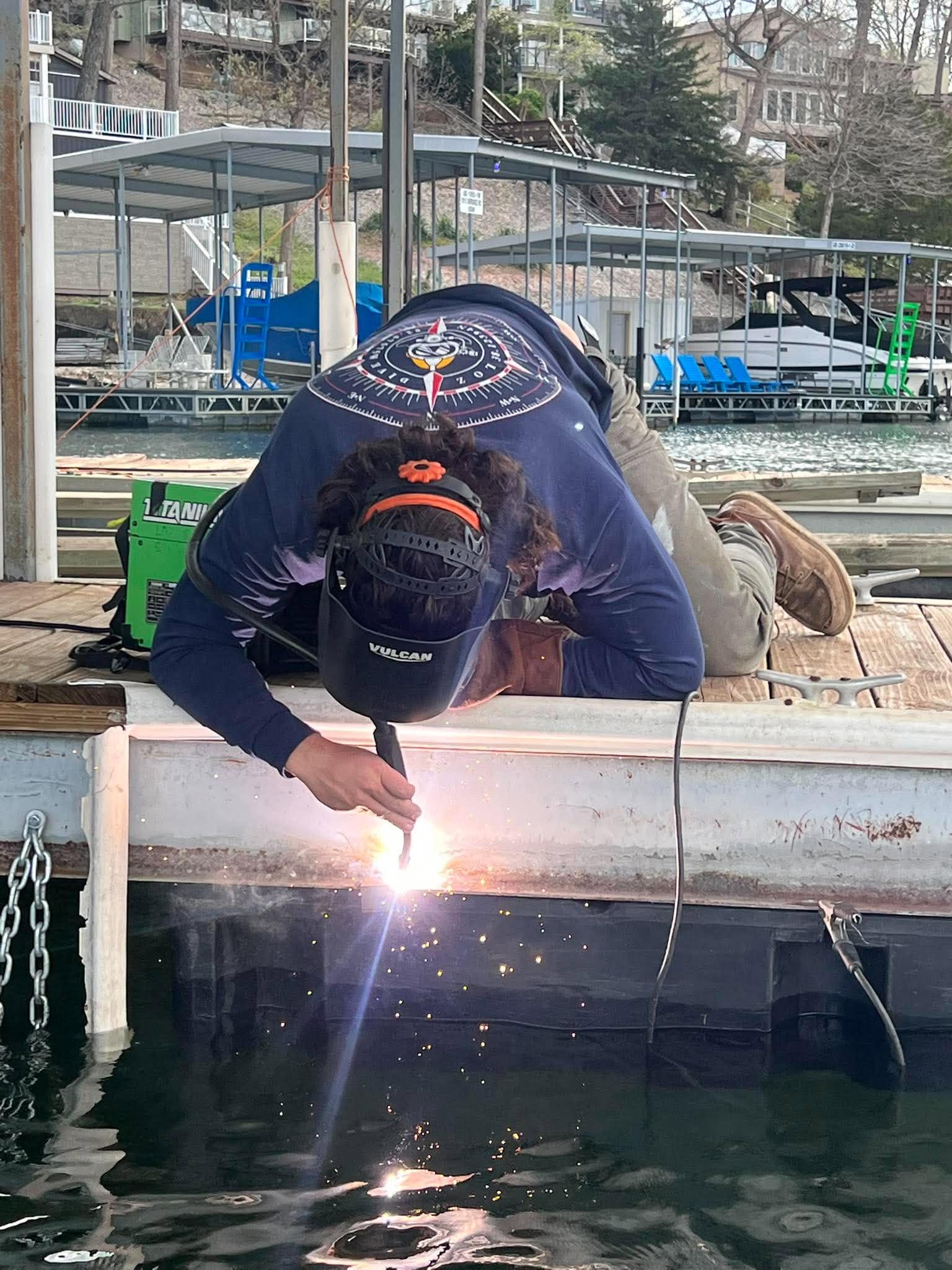 Repaired dock walkway and new floats at Lake of the Ozarks