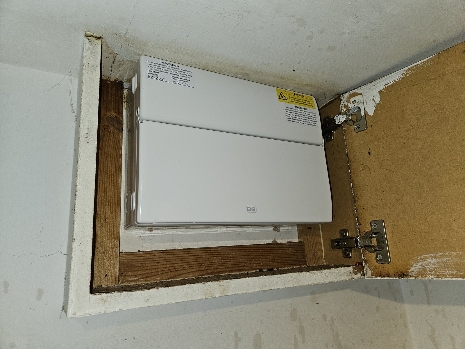 New consumer unit installed inside a cupboard enclosure by Cord Electrical
