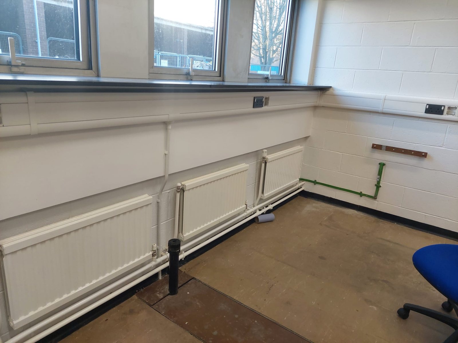 Office with perimeter trunking, sockets and data points installed