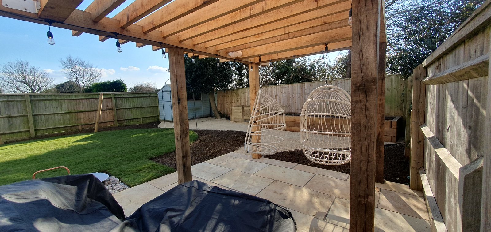Garden pergola with lighting and outdoor power installed by Cord Electrical