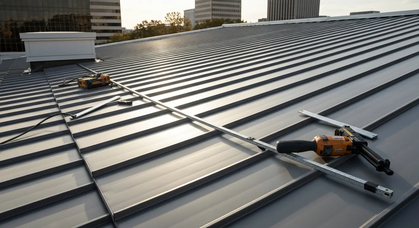 New construction metal roof installation