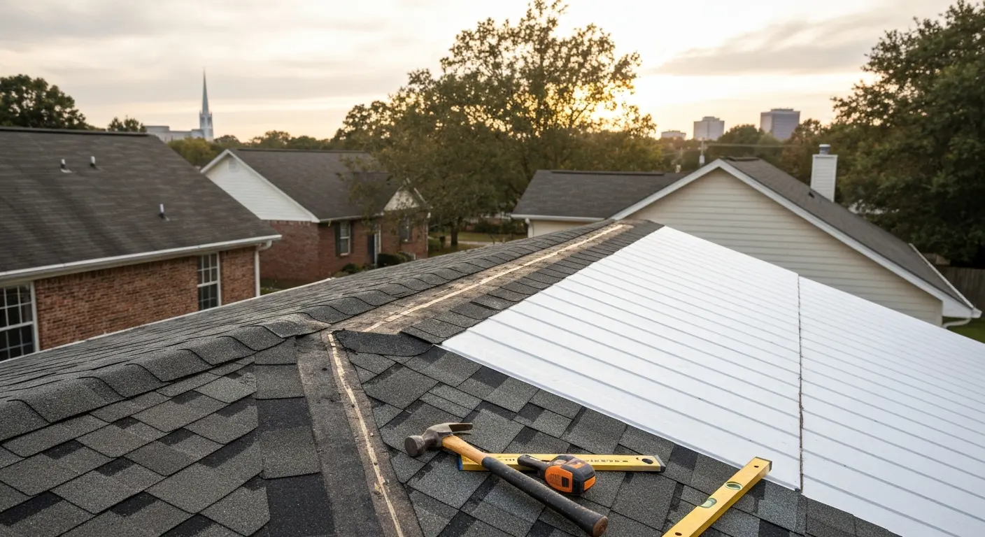 Roof repair in progress