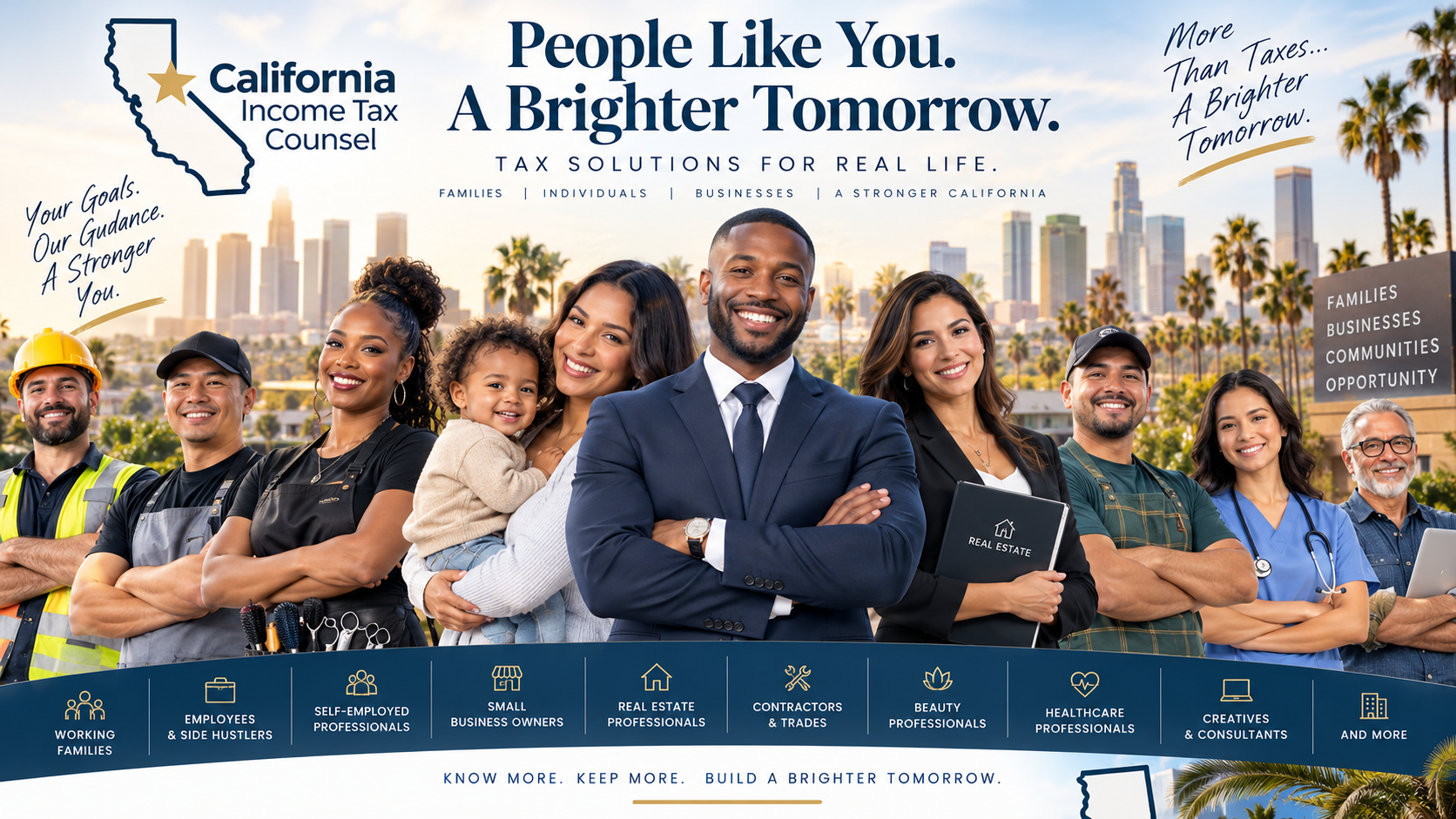 Diverse collage of workers, families, professionals and business owners