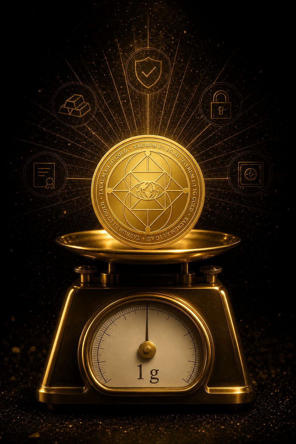 1 gramo de oro físico real de Global Gold sobre una balanza