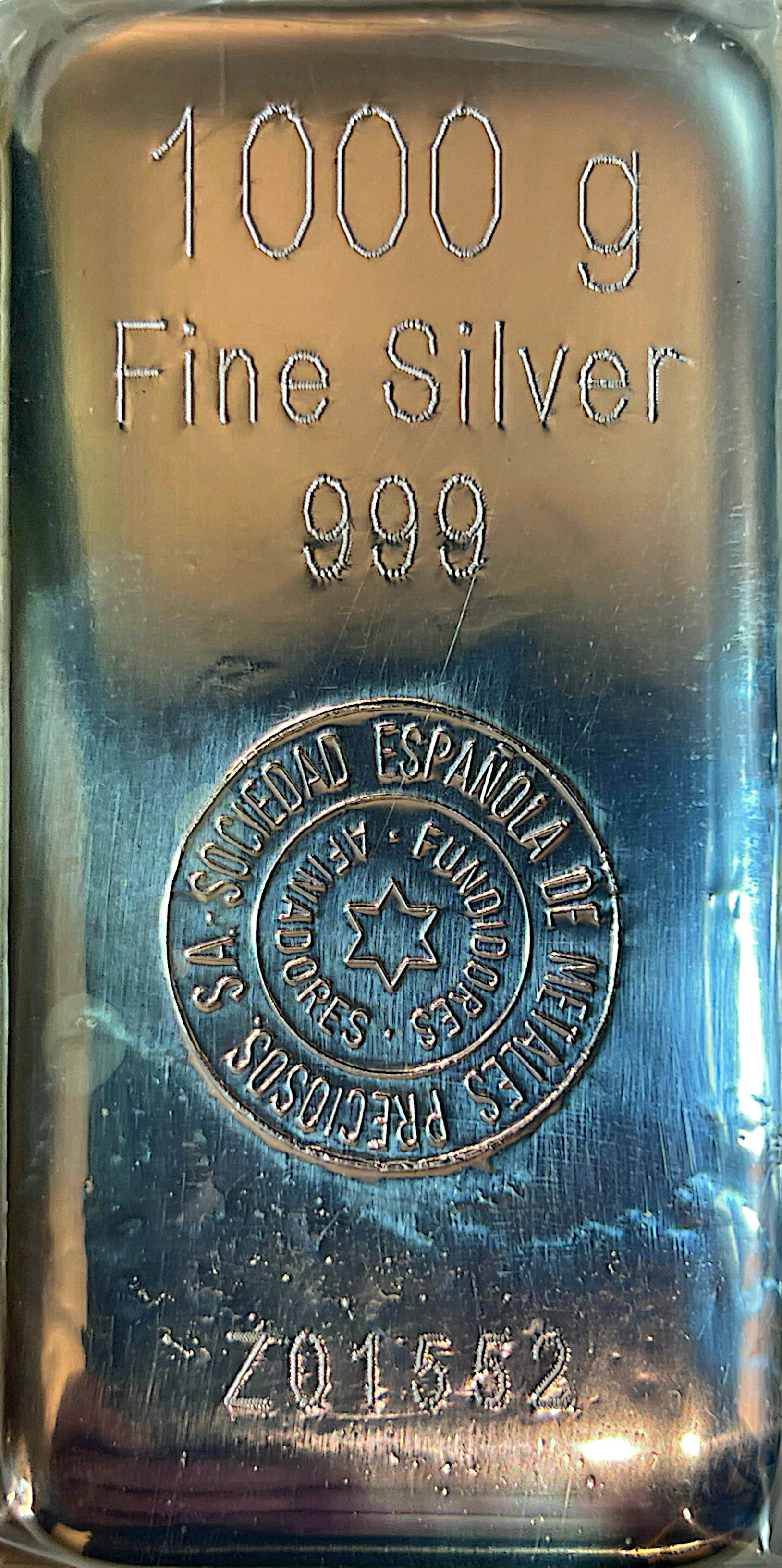 Lingote de plata SEMSA 999, frontal