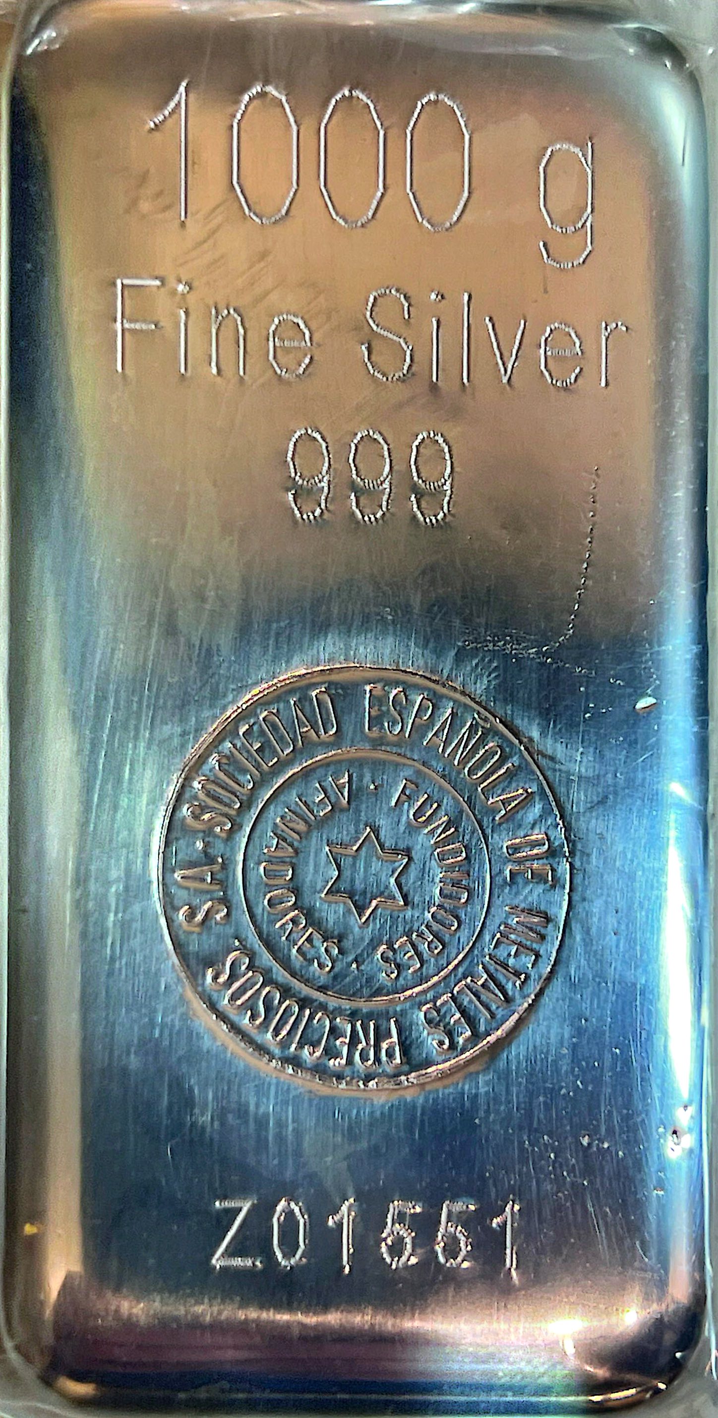 Lingote de plata, reverso con QR