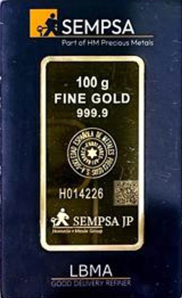 Lingote de oro 100 g, reverso