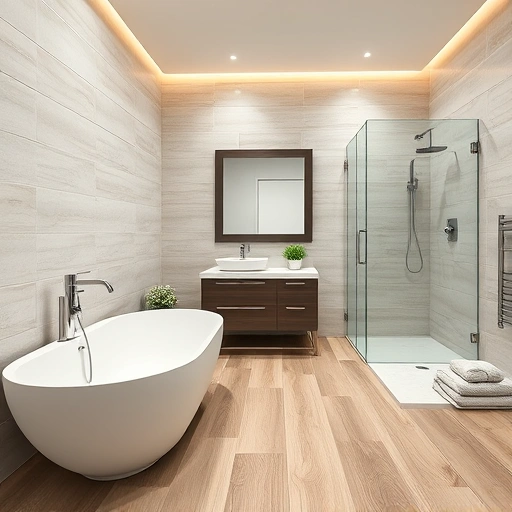 Spacious modern bathroom remodel in Estrella Village AZ featuring a freestanding tub, double vanity, and elegant finishes.